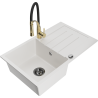 Mexen Bruno fregadero de granito de 1 seno con escurridor y grifo de cocina Aster, blanco - 6513-20-73450-57-B