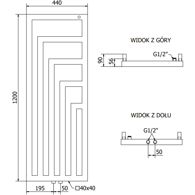 Mexen Alaska dekoratīvais radiators 1216 x 440 mm, 542 W, melns - W205-1216-440-00-70