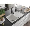 Mexen Bruno granite sink 1-bowl with drainer and Aster kitchen tap, white - 6513-20-73450-70-B