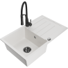 Mexen Bruno granite sink 1-bowl with drainer and Aster kitchen tap, white - 6513-20-73450-70-B