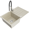 Mexen Bruno 1-bowl granite sink with drainer and Aster kitchen tap, beige - 6513-69-73450-07