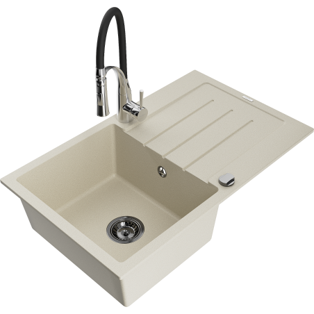 Mexen Bruno Granitspüle 1-Becken mit Abtropffläche und Küchenarmatur Aster, beige - 6513-69-73450-07-B
