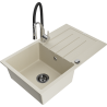 Mexen Bruno Granitspüle 1-Becken mit Abtropffläche und Küchenarmatur Aster, beige - 6513-69-73450-07-B