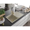 Mexen Bruno Granitspüle 1-Becken mit Abtropffläche und Küchenarmatur Aster, beige - 6513-69-73450-57-G