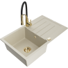 Mexen Bruno Einbauspüle aus Granit 1-beckig mit Abtropffläche und Küchenarmatur Aster, beige - 6513-69-73450-57-G