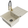 Mexen Bruno granite sink 1-bowl with drainer and Aster kitchen tap, beige - 6513-69-73450-57-B