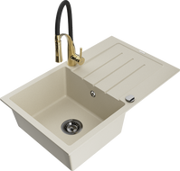 Mexen Bruno Granitspüle 1-beckig mit Abtropffläche und Küchenarmatur Aster, beige - 6513-69-73450-57-B