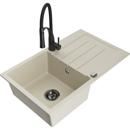 Mexen Bruno granitizlietne ar vienu nodalījumu ar noteku un virtuves jaucējkrānu Aster, bēšs - 6513-69-73450-70-B