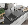Mexen Bruno fregadero de granito de 1 tazón con escurridor y grifo de cocina Aster, gris - 6513-71-73450-07
