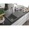Mexen Bruno granite sink 1-bowl with drainer and Aster kitchen tap, grey - 6513-71-73450-07