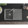 Mexen Bruno granite sink 1-bowl with drainer and Aster kitchen tap, grey - 6513-71-73450-07