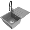 Mexen Bruno granite sink 1-bowl with drainer and Aster kitchen tap, grey - 6513-71-73450-07