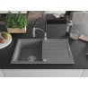 Mexen Bruno granite sink 1-bowl with drainer and Aster kitchen tap, grey - 6513-71-73450-07