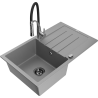 Mexen Bruno fregadero de granito de 1 cubeta con escurridor y grifo de cocina Aster, gris - 6513-71-73450-07-B
