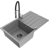 Mexen Bruno granite single-bowl sink with drainer and Aster kitchen faucet, gray - 6513-71-73450-07-B