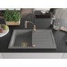 Mexen Bruno 1-bowl granite sink with drainer and Aster kitchen tap, grey - 6513-71-73450-57-G