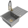Mexen Bruno 1-bowl granite sink with drainer and Aster kitchen tap, grey - 6513-71-73450-57-G