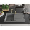 Mexen Bruno fregadero de granito de 1 cubeta con escurridor y grifo de cocina Aster, gris - 6513-71-73450-57-B