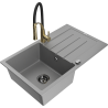 Mexen Bruno 1-bowl granite sink with drainer and Aster kitchen faucet, gray - 6513-71-73450-57-B