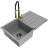 Mexen Bruno fregadero de granito de 1 seno con escurridor y grifo de cocina Aster, gris - 6513-71-73450-57-B