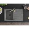 Mexen Bruno 1-bowl granite sink with drainer and Aster kitchen faucet, gray - 6513-71-73450-57-B