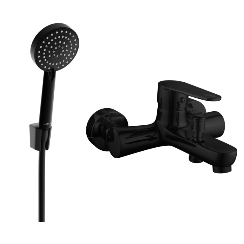 Mexen Kama R75 bath faucet with shower set, black - 7253R75-70