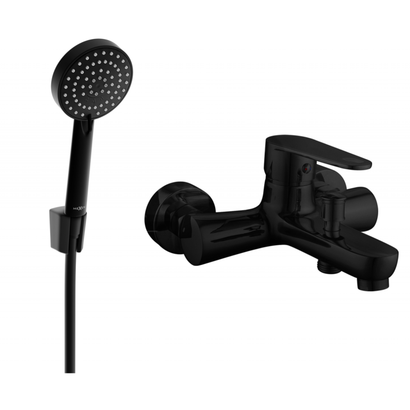 Mexen Kama R75 bath mixer with shower set, black - 7253R75-70