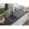 Mexen Bruno single-bowl granite sink with drainer and Aster kitchen tap, grey - 6513-71-73450-70-B