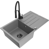 Mexen Bruno fregadero de granito de 1 cubeta con escurridor y grifo de cocina Aster, gris - 6513-71-73450-70-B