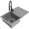 Mexen Bruno single-bowl granite sink with drainer and Aster kitchen tap, grey - 6513-71-73450-70-B