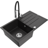 Mexen Bruno fregadero de granito de 1 seno con escurridor y grifo de cocina Aster, negro/plateado metálico - 6513-73-73450-07