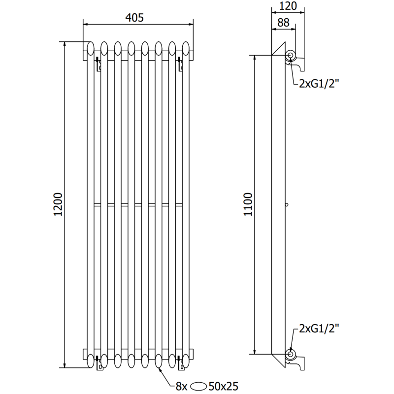 Mexen Atlanta dekorativ radiator 1200 x 405 mm, 646 W, vit - W211-1200-405-00-20