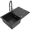 Mexen Bruno Granitspüle mit 1 Becken, Abtropffläche und Küchenarmatur Aster, schwarz/silber metallic - 6513-73-73450-07-B