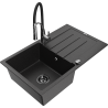 Mexen Bruno lavello in granito a 1 vasca con scolapiatti e miscelatore cucina Aster, nero/argento metallizzato