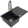 Mexen Bruno Granitspüle 1-Becken mit Abtropffläche und Küchenarmatur Aster, schwarz/silber Metallic - 6513-73-73450-57-G