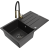 Mexen Bruno 1-bowl granite sink with drainer and Aster kitchen tap, black/silver metallic - 6513-73-73450-57-B
