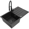 Mexen Bruno 1-bowl granite sink with drainer and Aster kitchen tap, black/silver metallic - 6513-73-73450-70-B