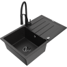 Mexen Bruno Granitspüle 1-beckig mit Abtropffläche und Küchenarmatur Aster, schwarz/silber metallic - 6513-73-73450-70-B