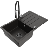 Mexen Bruno fregadero de granito de 1 seno con escurridor y grifo de cocina Aster, negro/dorado metálico - 6513-75-73450-07-B