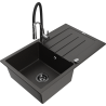 Mexen Bruno lavello in granito a 1 vasca con scolapiatti e miscelatore cucina Aster, nero/oro metallizzato - 6513-75-73450-07-B