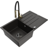 Mexen Bruno fregadero de granito de 1 seno con escurridor y grifo de cocina Aster, negro/dorado metálico - 6513-75-73450-57-B