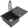 Mexen Bruno 1-bowl granite sink with drainer and kitchen faucet Aster, speckled black - 6513-76-73450-07