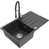 Mexen Bruno lavello in granito a 1 vasca con sgocciolatoio e rubinetto da cucina Aster, nero punteggiato - 6513-76-73450-07