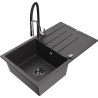 Mexen Bruno fregadero de granito de 1 cubeta con escurridor y grifo de cocina Aster, negro moteado - 6513-76-73450-07-B