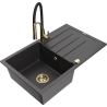 Mexen Bruno granite sink 1-bowl with drainer and Aster kitchen tap, black speckled - 6513-76-73450-57-G