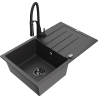 Mexen Bruno fregadero de granito de 1 seno con escurridor y grifo de cocina Aster, negro moteado - 6513-76-73450-70-B