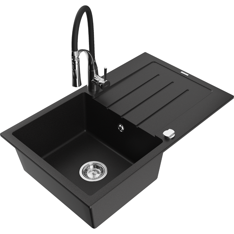 Mexen Bruno granitts Zänk 1-Kummer mat Drëppbrett an Kichenkrunn Aster, schwaarz - 6513-77-73450-07