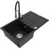 Mexen Bruno fregadero de granito de 1 seno con escurridor y grifo de cocina Aster, negro - 6513-77-73450-07