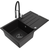 Mexen Bruno évier en granit à 1 bac avec égouttoir et robinet de cuisine Aster, noir - 6513-77-73450-07-B