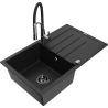 Mexen Bruno fregadero de granito de 1 seno con escurridor y grifo de cocina Aster, negro - 6513-77-73450-07-B